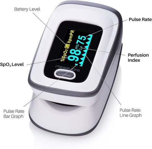 مقياس التأكسج الرقمي للقراءة الفورية من MeasuPro، ومستشعر الأكسجين وجهاز مراقبة معدل النبض مع إعداد المنبه، وشاشة OLED الملونة وحقيبة الحمل، CE in Kuwait