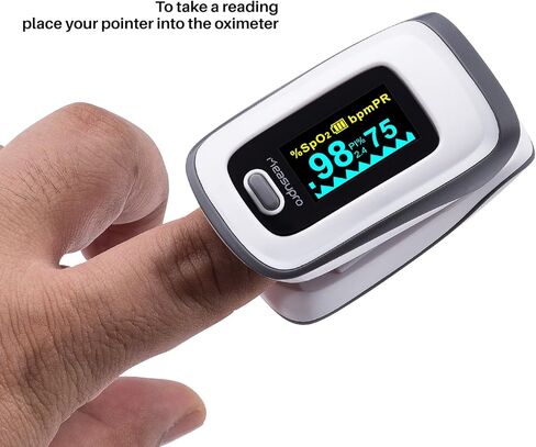 مقياس التأكسج الرقمي للقراءة الفورية من MeasuPro، ومستشعر الأكسجين وجهاز مراقبة معدل النبض مع إعداد المنبه، وشاشة OLED الملونة وحقيبة الحمل، CE in Kuwait