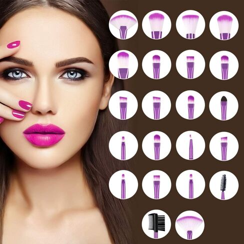 للمبتدئين، مجموعة فرش متعددة العدد، مقبض خشبي بشعيرات ناعمة، Daxstar Purple 22 قطعة in Kuwait