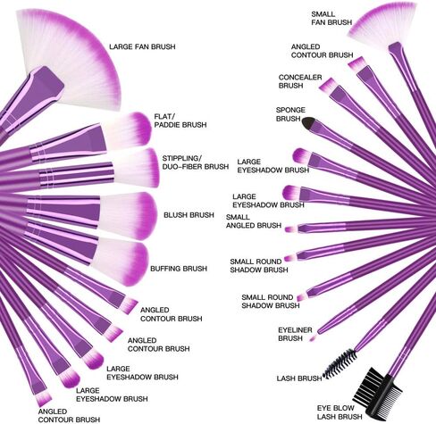 للمبتدئين، مجموعة فرش متعددة العدد، مقبض خشبي بشعيرات ناعمة، Daxstar Purple 22 قطعة in Kuwait