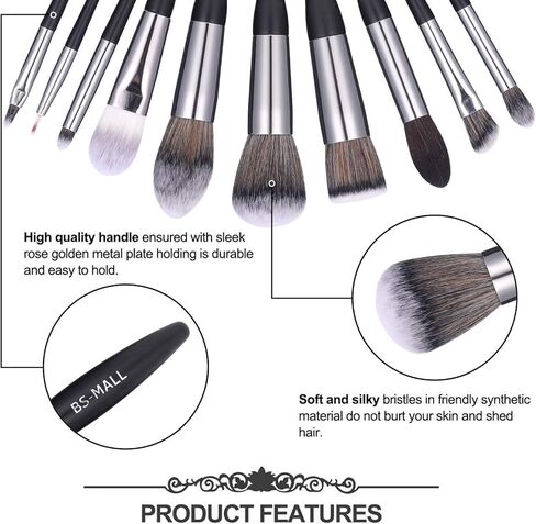 BS-MALL Makeup Brush Set 16 pcs Makeup Brushes Premium Synthetic Bristles Powder Foundation Blush Contour Concealers Lip Eyeshadow Brushes Kit in Kuwait