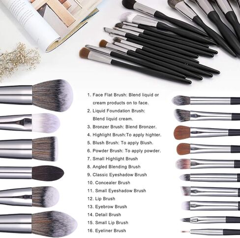 BS-MALL Makeup Brush Set 16 pcs Makeup Brushes Premium Synthetic Bristles Powder Foundation Blush Contour Concealers Lip Eyeshadow Brushes Kit in Kuwait