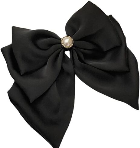 Large Pearl Hair Bow Alligator Clips Big Bowknot French Barettes Ponytail Holder Styling Accessories for Women Girl Black in Saudi Arabia