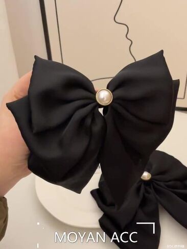 Large Pearl Hair Bow Alligator Clips Big Bowknot French Barettes Ponytail Holder Styling Accessories for Women Girl Black in Saudi Arabia