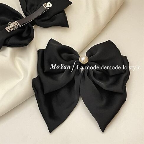 Large Pearl Hair Bow Alligator Clips Big Bowknot French Barettes Ponytail Holder Styling Accessories for Women Girl Black in Saudi Arabia