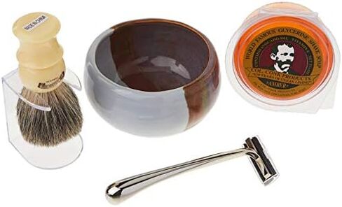 كولونيل conk الموديل 232 Santa Fe shave كأس مختلطة ، Badger ، وفرشاة شفرة حلاقة لتقليم وصابون من الكروم in Kuwait