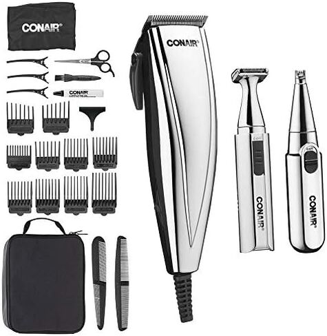 ConairMAN 3-in-1 25-Piece Hair Kit with Clipper, Detail Trimmer and Ear/Nose Trimmer, Chrome in Saudi Arabia