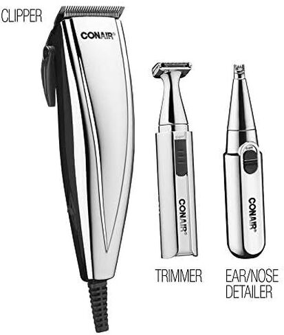 ConairMAN 3-in-1 25-Piece Hair Kit with Clipper, Detail Trimmer and Ear/Nose Trimmer, Chrome in Saudi Arabia