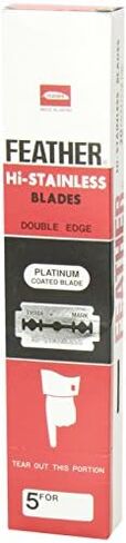 Feather Double Edge Safety Razor Blades - (5 Count) - Platinum Coated Hi-Stainless Steel Razor Blades - Fits Most Safety Razors - Super Sharp for Close Shaves - Japanese Quality in Saudi Arabia