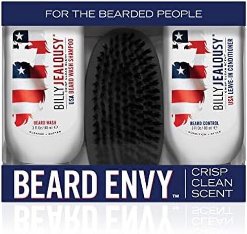 Billy Jealousy Beard Envy USA Edition - Beard Introductory Kit With USA Beard Wash Shampoo, USA Leave-In Conditioner and Vegan Boar Bristle Brush in Saudi Arabia