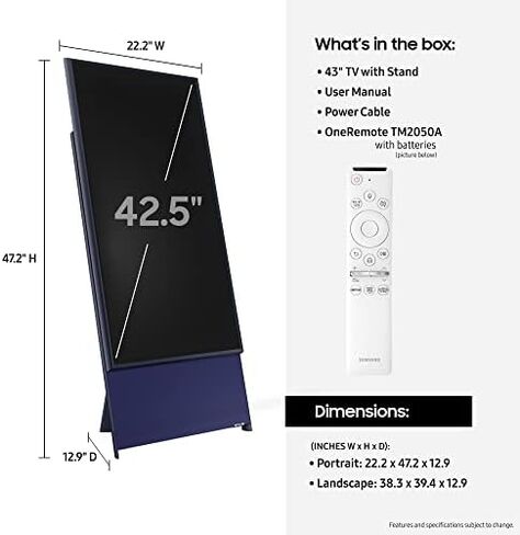 SAMSUNG 43-Inch Class The Sero LS05B Series - QLED 4K, Rotating screen, Matte Display, Premium Speakers Smart TV w/ Alexa Built-in (QN43LS05BAFXZA, Latest Model) in Saudi Arabia