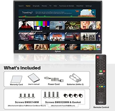 تلفزيون SYLVOX 55 بوصة كامل الشمس في الهواء الطلق، تلفزيون ذكي مقاوم للماء 4K فائق الدقة 1500 شمعة في المتر المربع، 7 × 16 (ارتفاعًا) يدعم بلوتوث واي فاي مناسب للشمس الجزئية أو منطقة الإضاءة القوية (سلسلة حمام السباحة) (OT55A1KAGE) in Kuwait