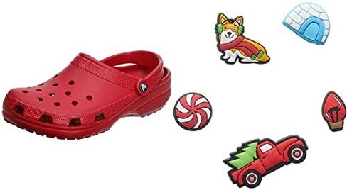 Crocs Men's and Women's Classic Clog w/Jibbitz Charms 5-Packs, Pepper/Xmas, 7 Women / 5 Men in Saudi Arabia