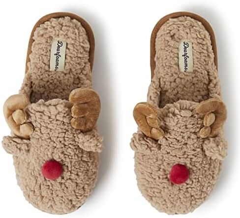 Dearfoams Funny Ugly Christmas Sweater Holiday Scuff Slipper, Men's Reindeer, X-Large in Saudi Arabia