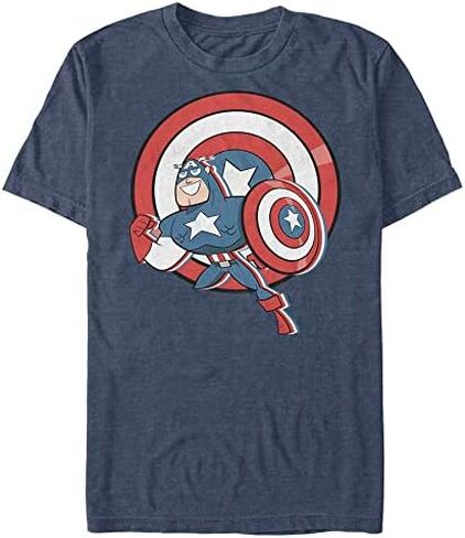 تي شيرت Marvel Big & Tall Classic Cap Retro America للرجال بأكمام قصيرة، تي شيرت أزرق داكن منقط، مقاس 3X-Large in Kuwait