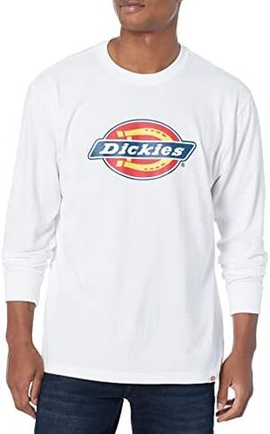 تي شيرت Dickies رجالي بأكمام طويلة وشعار ثلاثي الألوان، أبيض، مقاس كبير in Kuwait