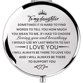 Mother Daughter gift 18th 17th 16th Birthday gifts Compact Travel Pocket Mirror Gifts for Daughter from Mom Dad Birthday Gifts (Silver to my daughter)