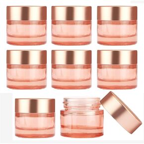 8 Pack Pink Glass Cream Jar Empty Sample Jars Cosmetic Container Travel Jars With Rose Gold Lids For Cream Lotion (5g)