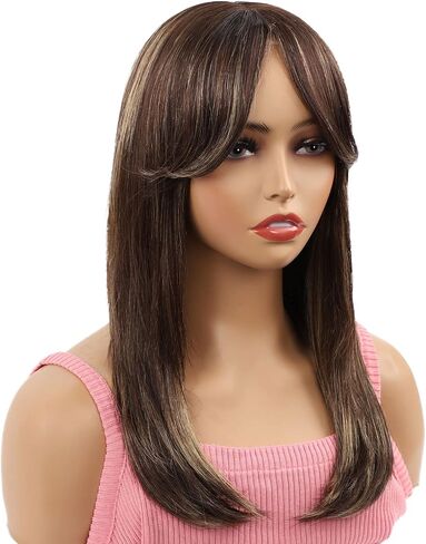 شعر مستعار بني طويل من NATAGHAIR مع غرة شعر بشري - شعر مستعار مستقيم 100% شعر ريمي بكر مجعد للنساء البيضاوات والسود ذو مظهر طبيعي، شعر مستعار بديل in Saudi Arabia