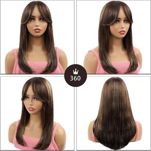 شعر مستعار بني طويل من NATAGHAIR مع غرة شعر بشري - شعر مستعار مستقيم 100% شعر ريمي بكر مجعد للنساء البيضاوات والسود ذو مظهر طبيعي، شعر مستعار بديل in Saudi Arabia