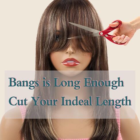 شعر مستعار بني طويل من NATAGHAIR مع غرة شعر بشري - شعر مستعار مستقيم 100% شعر ريمي بكر مجعد للنساء البيضاوات والسود ذو مظهر طبيعي، شعر مستعار بديل in Saudi Arabia