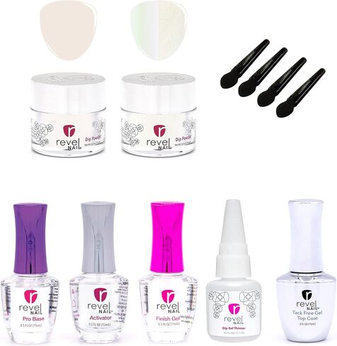 مجموعة بودرة غمس الأظافر من ريفيل - مجموعة بودرة غمس الكروم، مجموعة مانيكير مع مسحوق أظافر غمس ومجموعة سائل مسحوق غمس in Kuwait