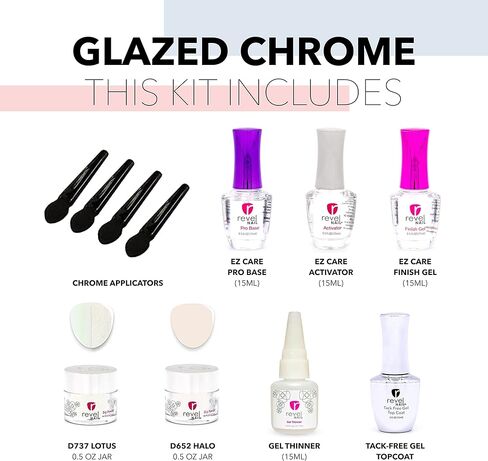 مجموعة بودرة غمس الأظافر من ريفيل - مجموعة بودرة غمس الكروم، مجموعة مانيكير مع مسحوق أظافر غمس ومجموعة سائل مسحوق غمس in Kuwait