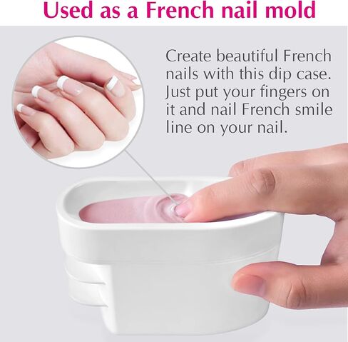 2-in-1 Dip Powder Recycling Tray System & French Tip Mold Dip Nail Tray - Nail Powder Glitter Rhinestones Pearls Saver Holder Storage Container Recycling Tool - French Smile Line Making Mold - Blue in Saudi Arabia