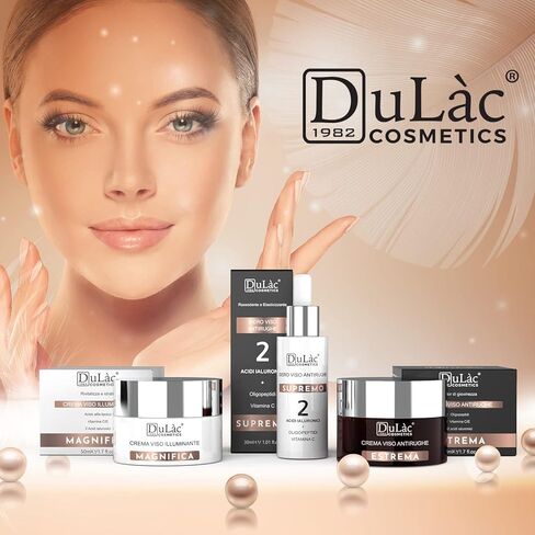 مصل مضاد للشيخوخة للوجه من Dulàc Cosmetics SUPREMO غني بحمض الهيالورونيك وفيتامين C والببتيدات المضادة للشيخوخة والصبار وبروتينات الحرير، ومكونات ذات تأثير مرن ومرطب، صنع في إيطاليا. in Kuwait