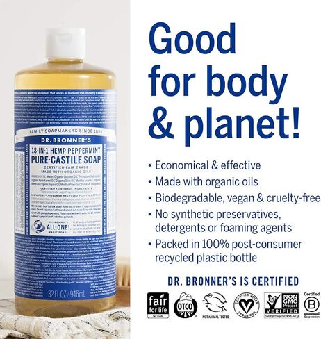 Dr. Bronner's - Pure-Castile Liquid Soap (32 Ounce Variety 3-Pack) Peppermint, Baby Unscented, Lavender - Made with Organic Oils, 18-in-1 Uses: Face, Body, Hair, Laundry, Concentrated, Vegan in Kuwait