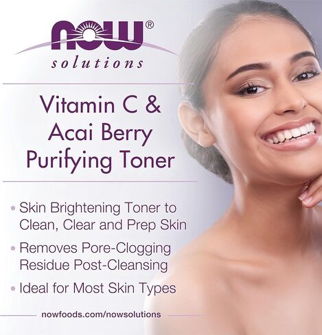 NOW Solutions, Vitamin C and Acai Berry Purifying Toner, Brightening System, Removes Pore-Clogging Residue, 8 Fl Oz (Pack of 1) in Saudi Arabia
