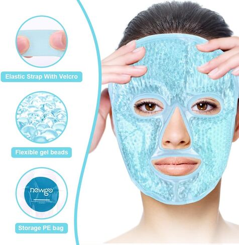 NEWGO Gel Face Mask Cold Pack Cooling Gel Face Mask, Hot Cold Therapy Cold Face Mask for Puffy Eyes, Migraines Relief, Skin Care, Puffiness, Acne - Blue in Saudi Arabia