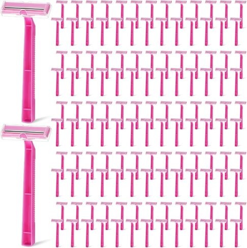 100 Pcs Women's Disposable Razors, Pink Razor Blades Bulk Pink Twin Blade Disposable Stainless Steel Hospitality Quality Shavers Multipurpose Portable Shave Razor Manual for Bathing Hotel Travel in Saudi Arabia