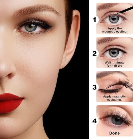 رموش مغناطيسية مع ملاقط وكحل مقاوم للماء، رموش مغناطيسية ثلاثية الأبعاد قابلة لإعادة الاستخدام، مجموعة رموش مغناطيسية ذات مظهر طبيعي مع 5 أنماط رموش طويلة مثيرة من فرو المنك الصناعي، بدون غراء (10 أزواج) in Kuwait