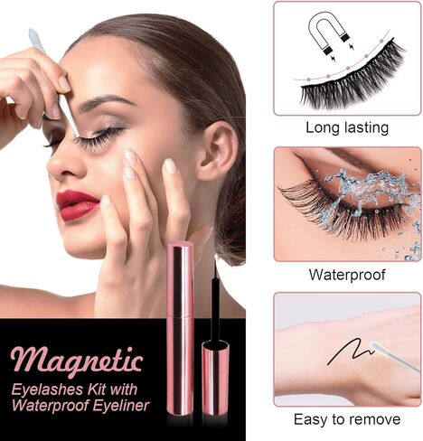 رموش مغناطيسية مع ملاقط وكحل مقاوم للماء، رموش مغناطيسية ثلاثية الأبعاد قابلة لإعادة الاستخدام، مجموعة رموش مغناطيسية ذات مظهر طبيعي مع 5 أنماط رموش طويلة مثيرة من فرو المنك الصناعي، بدون غراء (10 أزواج) in Kuwait