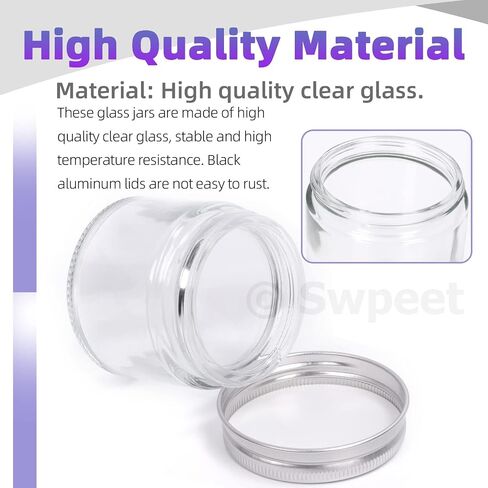 Swpeet 15 Packs 2 oz - 60ML Transparent Glass Jar with Black Lid Assortment Kit, Round Containers Cosmetic Glass Jars with Lids Travel Jars Cosmetic Containers for Cream, Lotion in Kuwait