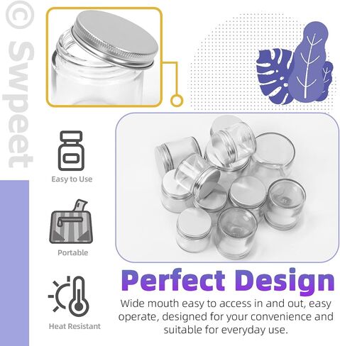 Swpeet 15 Packs 2 oz - 60ML Transparent Glass Jar with Black Lid Assortment Kit, Round Containers Cosmetic Glass Jars with Lids Travel Jars Cosmetic Containers for Cream, Lotion in Kuwait