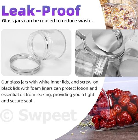 Swpeet 15 Packs 2 oz - 60ML Transparent Glass Jar with Black Lid Assortment Kit, Round Containers Cosmetic Glass Jars with Lids Travel Jars Cosmetic Containers for Cream, Lotion in Kuwait