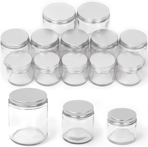 Swpeet 15 Packs 2 oz - 60ML Transparent Glass Jar with Black Lid Assortment Kit, Round Containers Cosmetic Glass Jars with Lids Travel Jars Cosmetic Containers for Cream, Lotion in Kuwait