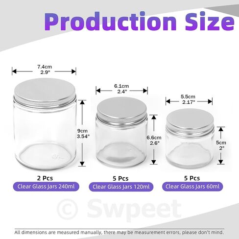 Swpeet 15 Packs 2 oz - 60ML Transparent Glass Jar with Black Lid Assortment Kit, Round Containers Cosmetic Glass Jars with Lids Travel Jars Cosmetic Containers for Cream, Lotion in Kuwait
