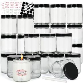 EkkoVla 24 Pack 8 oz Amber Round Glass Jars with 24 Black Lids, Candle Making Jar, Empty Refillable Cosmetic Containers for Lotions, Face Creams, Body Butter, Powders, Ointments, Beauty Products in Saudi Arabia