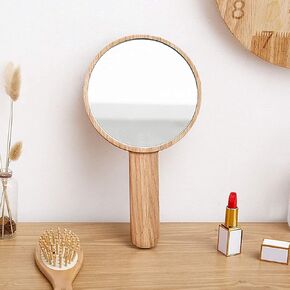 Teepro Handheld Mirror with Handle, Hand Held HD Mirror Wooden Frame, Salon Hairdresser Plain Mirror Retro Style, Cosmetic Salon Makeup Hand Mirror for Professional Barbers,A in Saudi Arabia