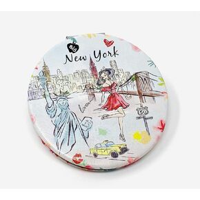Girls & Women Fashion Elegant New York Souvenir Round Travel Mirror Hand Mirror Cosmetic Makeup Compact Mirror (JMR-270802B)
