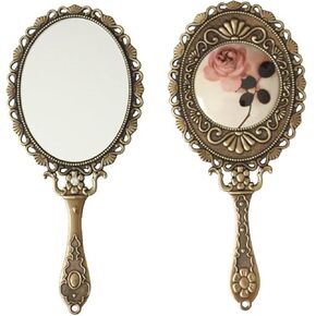 Hand Mirror with Handle Compact Handheld Makeup Mirror Rose Cosmetic Clear Mirror (Matt Silver (Tin)) in Saudi Arabia