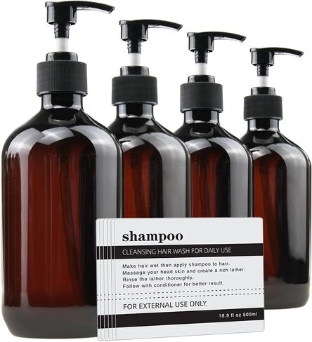 Empty Plastic Bottles with Pump Dispenser and 6pcs Labels Included, Refillable Travel Containers for Hand sanitizer Shampoo Lotion, etc - No BPA/Paraben, 500ml/16.9oz (3 Pack) in Saudi Arabia