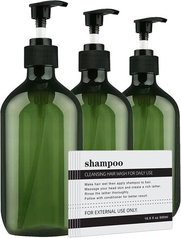 Empty Plastic Bottles with Pump Dispenser and 6pcs Labels Included, Refillable Travel Containers for Hand sanitizer Shampoo Lotion, etc - No BPA/Paraben, 500ml/16.9oz (3 Pack) in Saudi Arabia