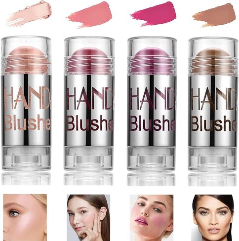 FANICEA 4 ألوان أحمر الخدود للخدود والشفاه غير اللامعة ثلاثية الأبعاد خافي عيوب الوجه وتسليط الضوء على مقاوم للماء يدوم طويلاً، كريم أساس طبيعي ناعم، مجموعة مكياج B in Kuwait