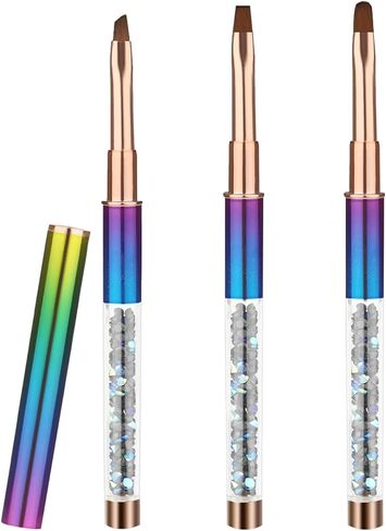 3pcs Nail Art Brushes Set, Nail Brushes for Nail Art Clean up Painting Brushes for Nails with Round & Angled & Flat Head Colorful Bling Nail Charms  for Nail Design Cleaning in Kuwait