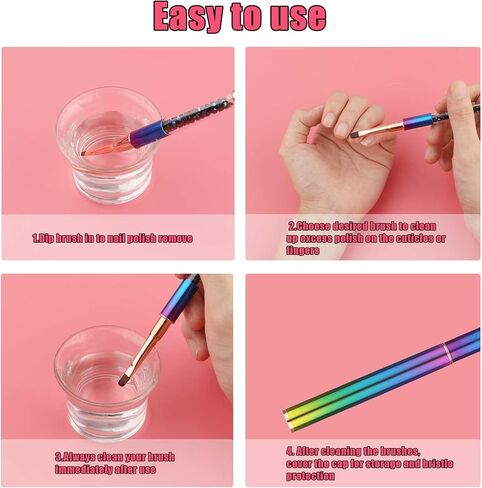 3pcs Nail Art Brushes Set, Nail Brushes for Nail Art Clean up Painting Brushes for Nails with Round & Angled & Flat Head Colorful Bling Nail Charms  for Nail Design Cleaning in Kuwait