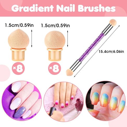 Prasacco 4 Pieces Nail Sponge for Ombre Sponge Nail Brush Gradient Nail Brush Double Head Sponge Nail Art Tool with 16 Pieces Replacement Head Nail Gradient Sponge Pen for Nail Art Manicure DIY in Saudi Arabia